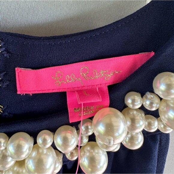 NWT LILLY PULITZER SIZE LARGE SHAWN MAXI DRESS *TRUE NAVY* EMBELLISHED - Picture 10 of 16